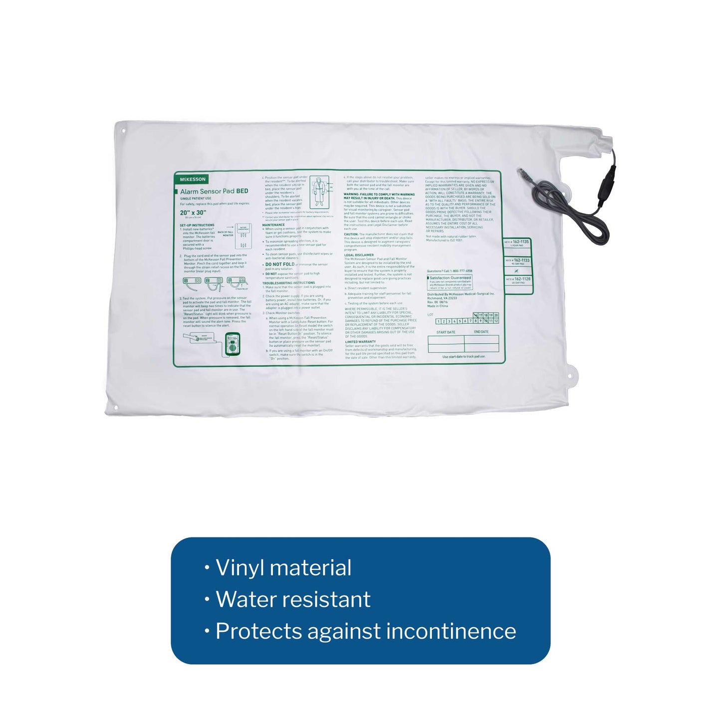 McKesson Bed Alarm Sensor Pad, 20 x 30 Inch
