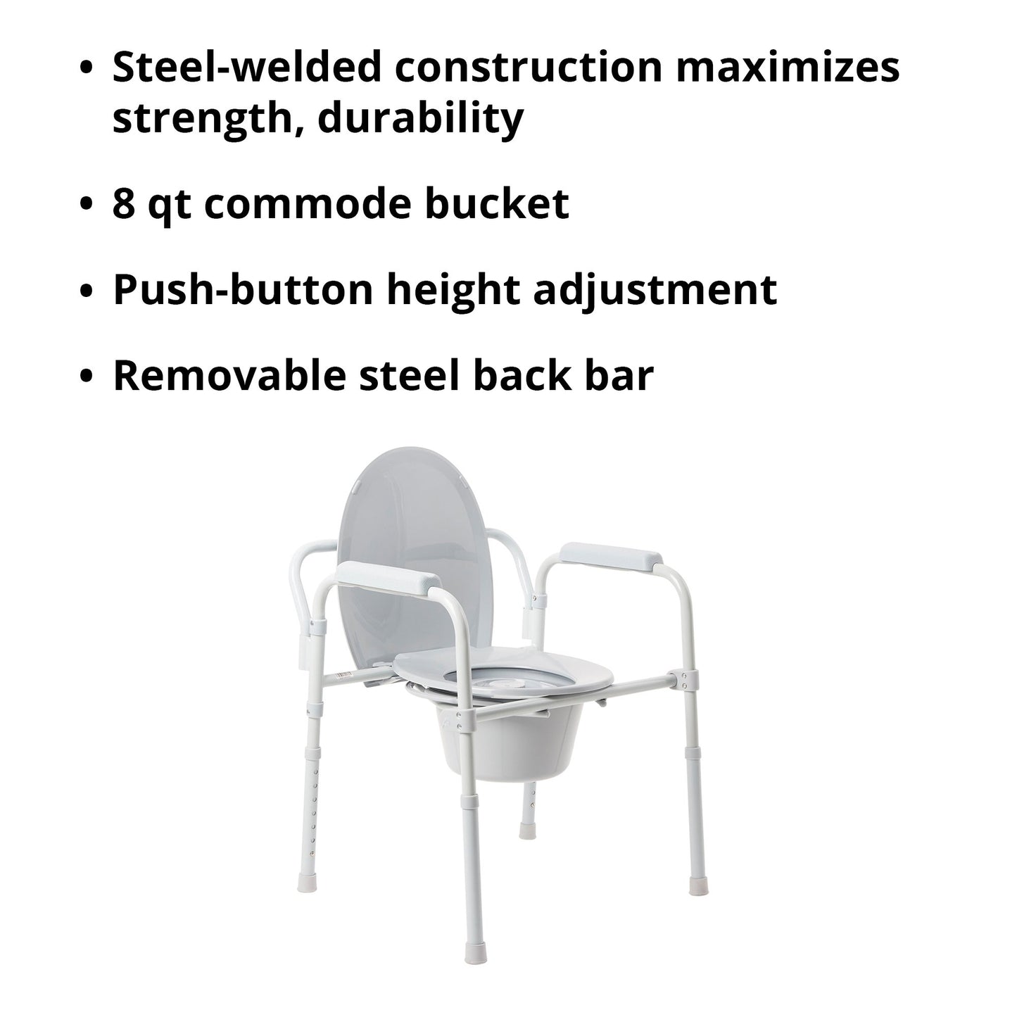 McKesson Folding Fixed Arm Steel Commode Chair, 15-1/2 – 21-3/4 Inch