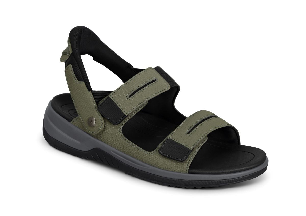 Neptune Men's Hands-Free Sandals, Olive, angle view