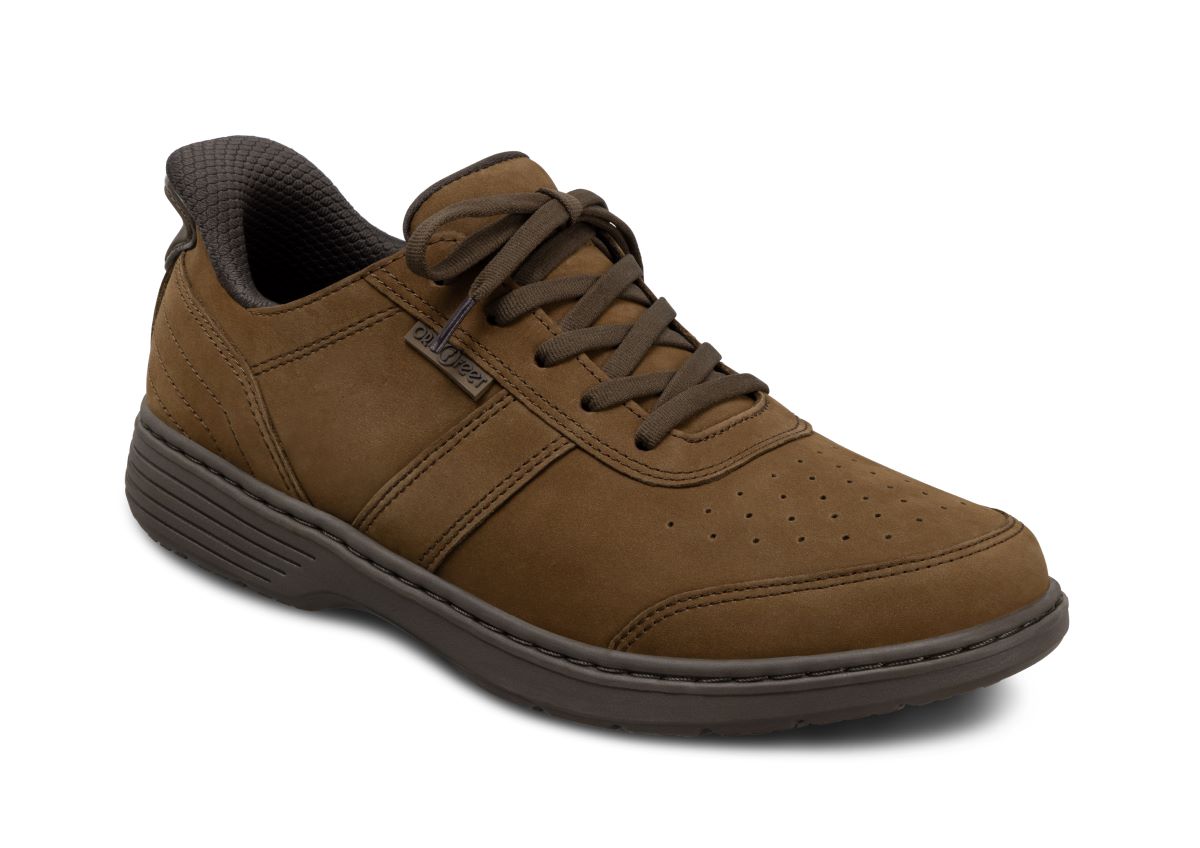 Pierre Men's Hands-Free Leather Sneakers, Brown, angle view