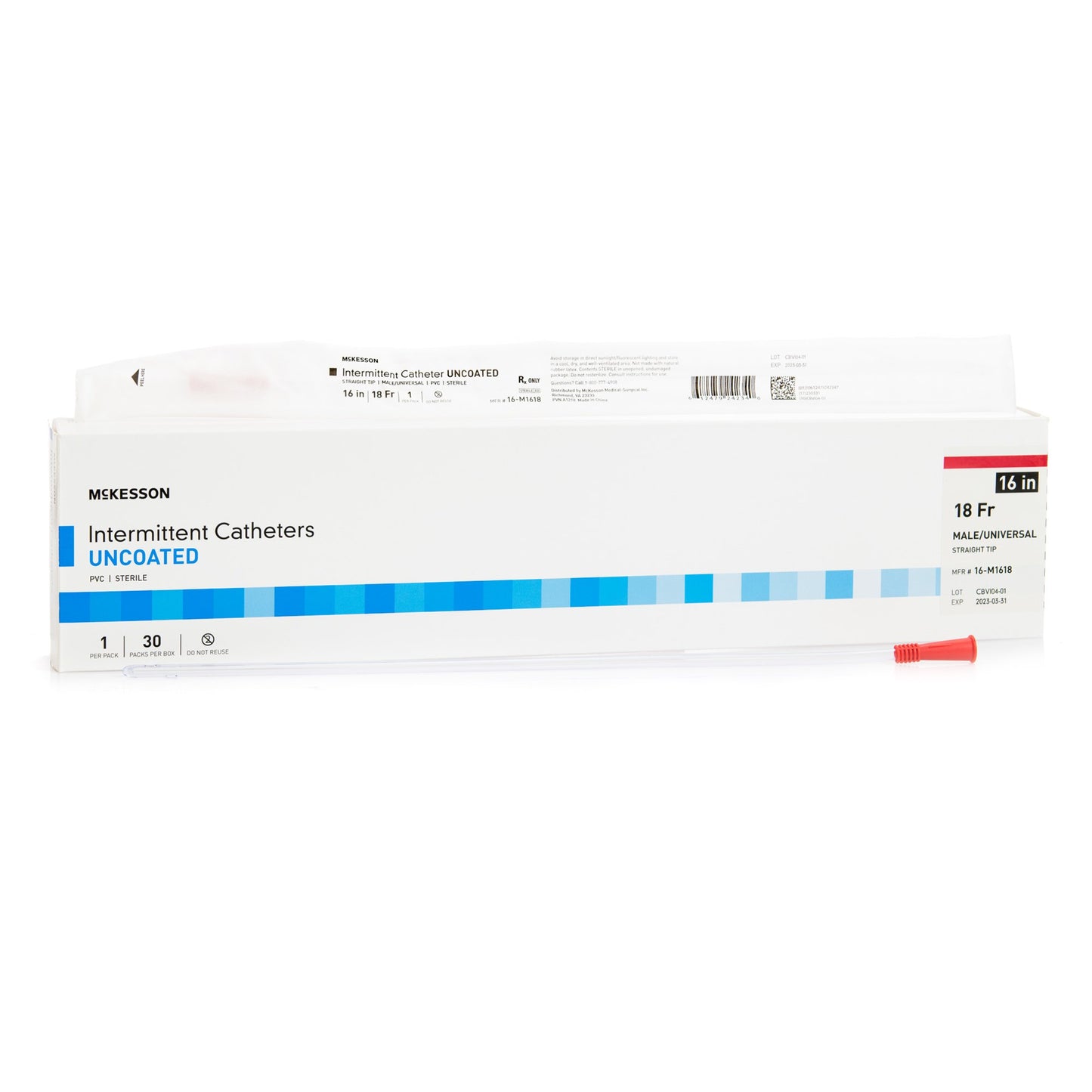 McKesson Uncoated PVC Urethral Catheter, Straight Tip