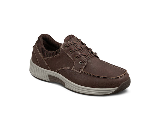 Leo Men's Casual Leather Shoes, Brown, angle view