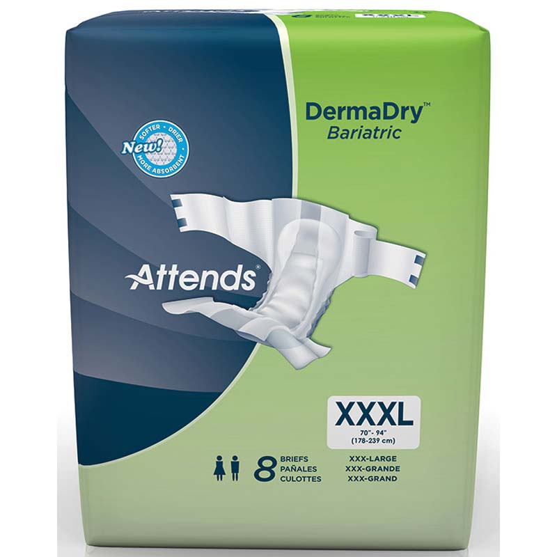 Attends DermaDry Bariatric Briefs 4X-Large 70" - 106", Heavy Absorbency