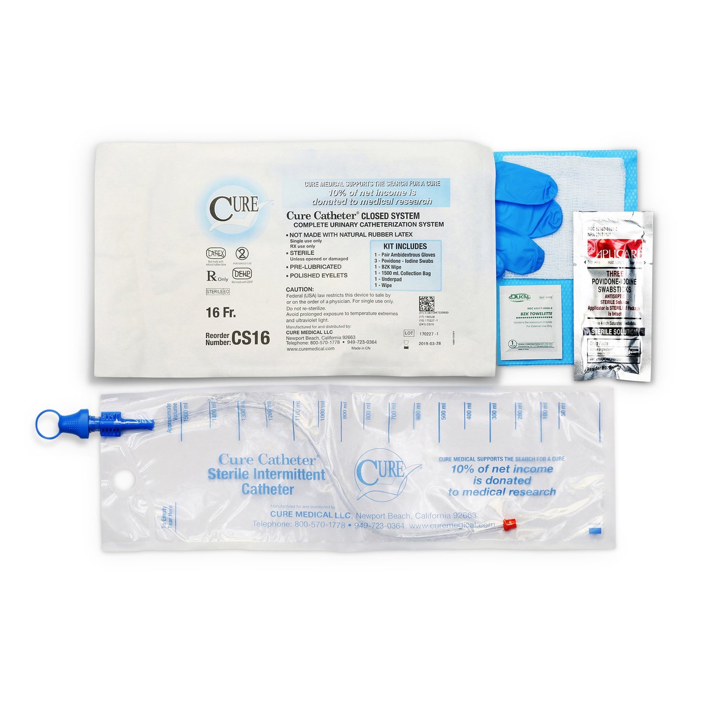 Cure Catheter™ Intermittent Catheter Kit, Unisex / Straight Tip