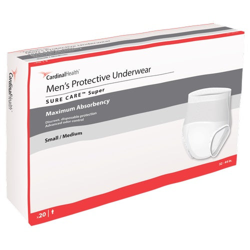 Men's Protective Underwear, Sure Care Super, Small/Medium, 32" - 44" 20ct