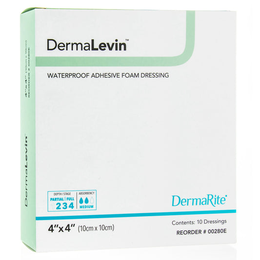 DermaLevin® Adhesive with Border Foam Dressing, 4 x 4 Inch