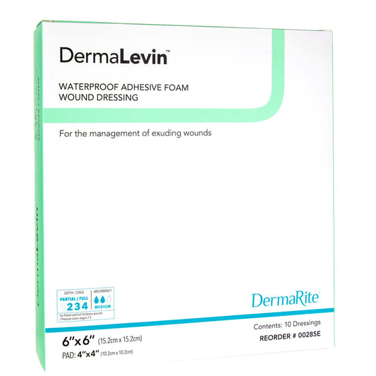 DermaLevin Waterproof Foam Dressing with Border 6" x 6"