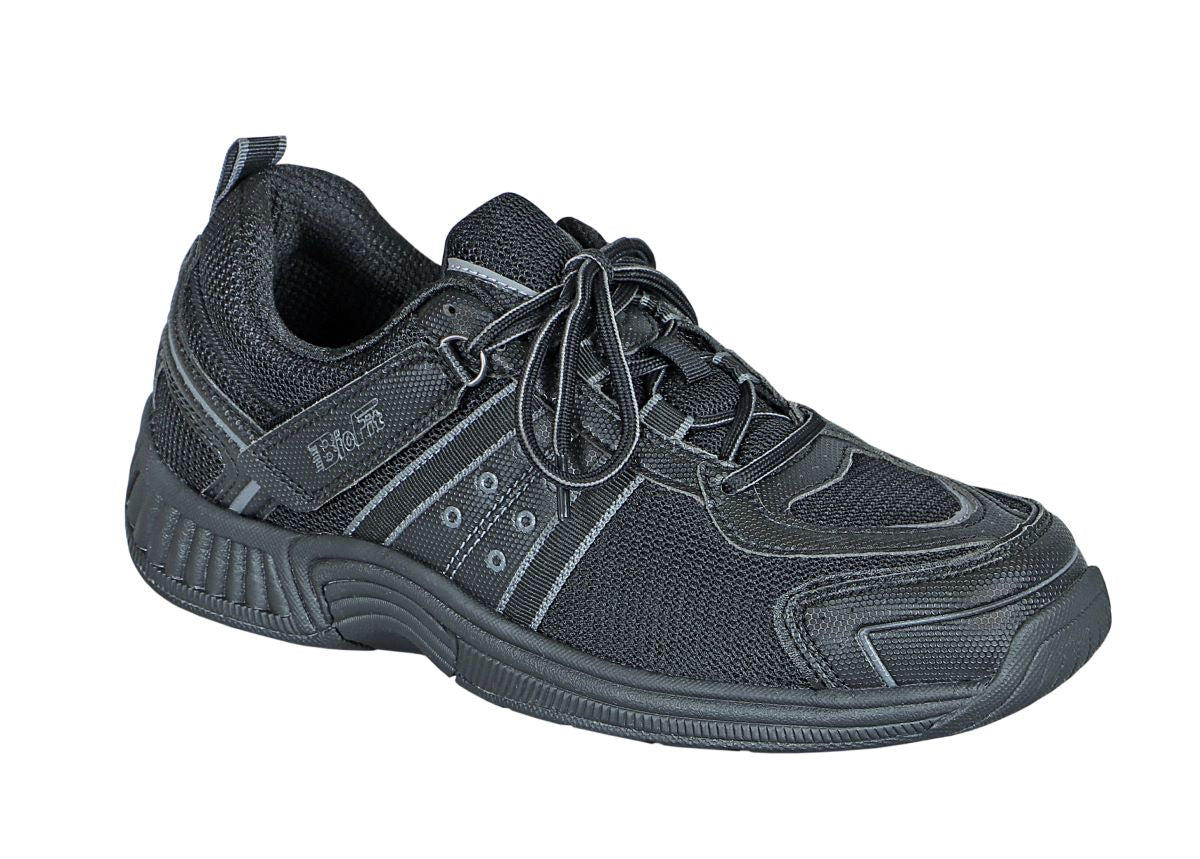 Monterey Bay Men's Tie-Less Athletic Shoes, Black, angle view