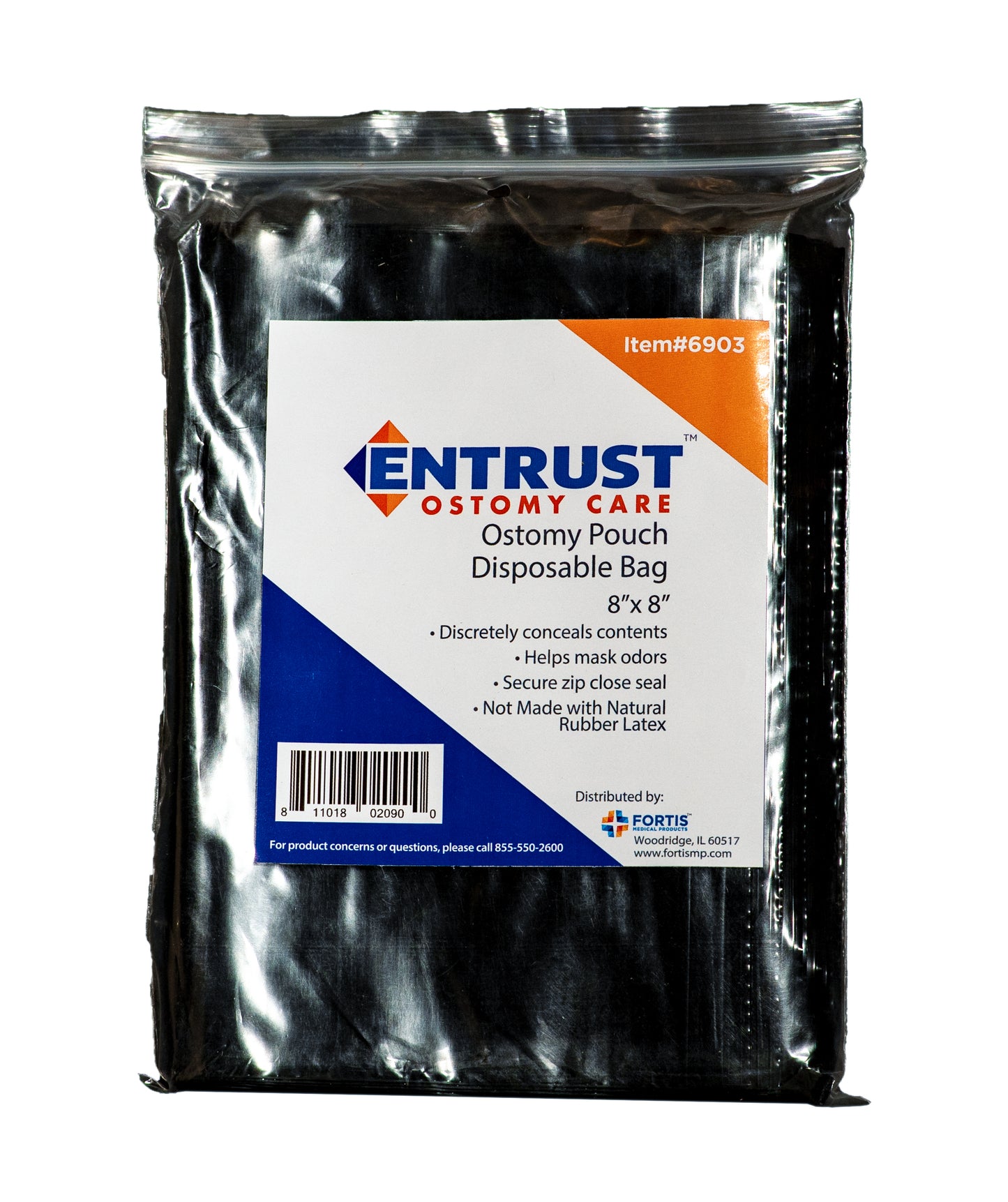 Entrust Ostomy Pouch Disposable Bag 8" x 8" 60 Count