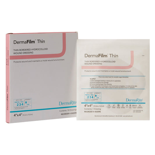 DermaFilm Hydrocolloid Wound Dressing Thin with Border 4" x 4"