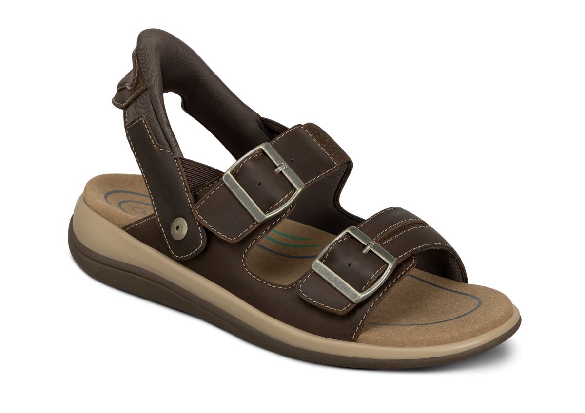 Minerva Women's Hands-Free Sandals, Brown, angle view