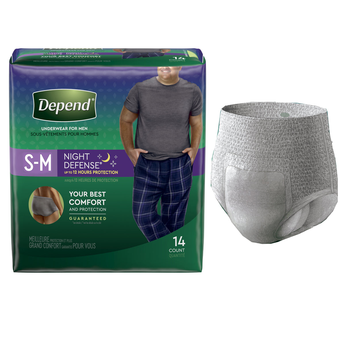 Depend Night Defense Underwear for Men, Small/Medium 16ct