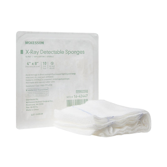 McKesson Sterile X-ray Detectable Gauze Sponge, 4 x 8 Inch