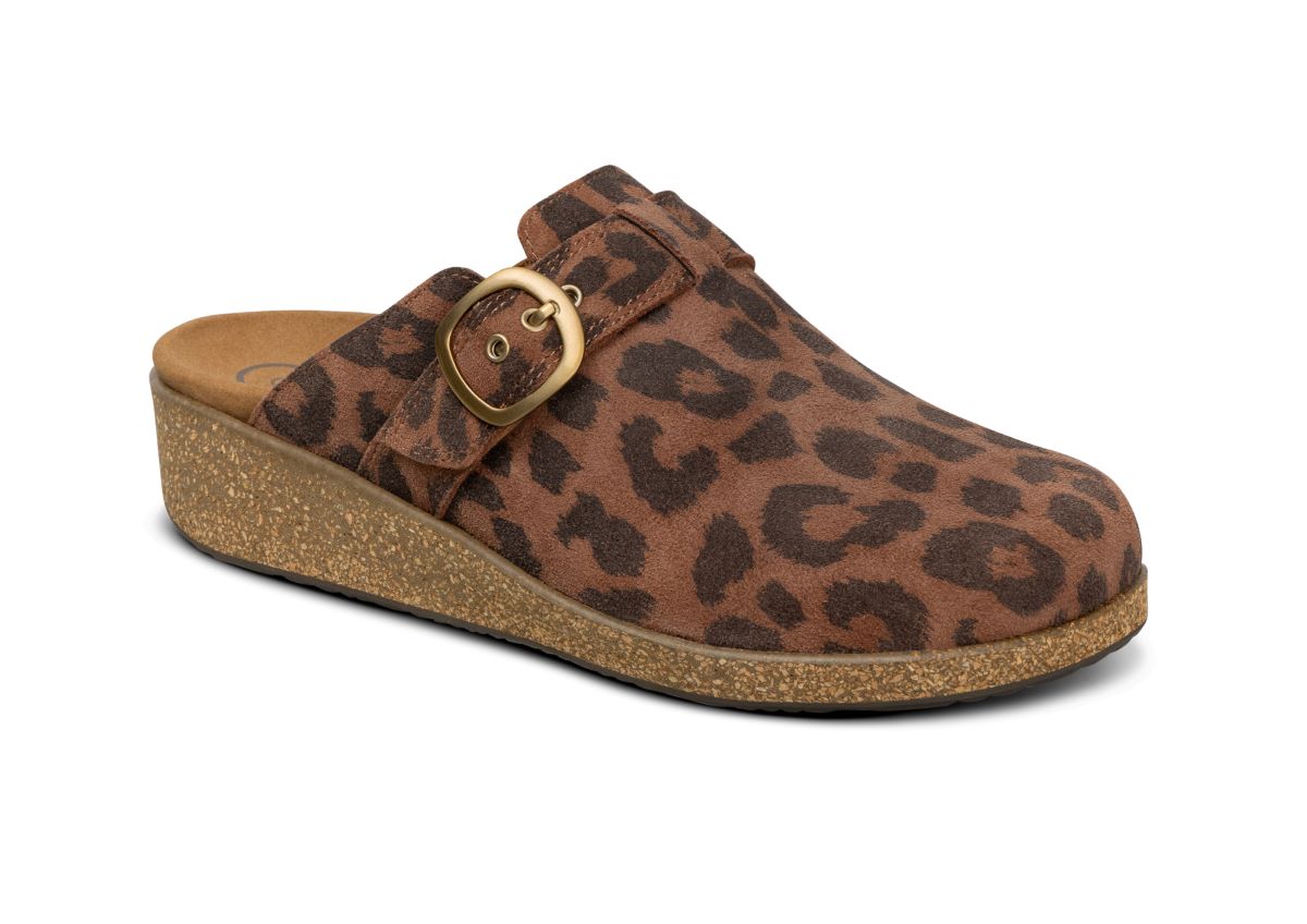 Casey Women's Cork-Bottom Clogs, Brown Leopard, angle view