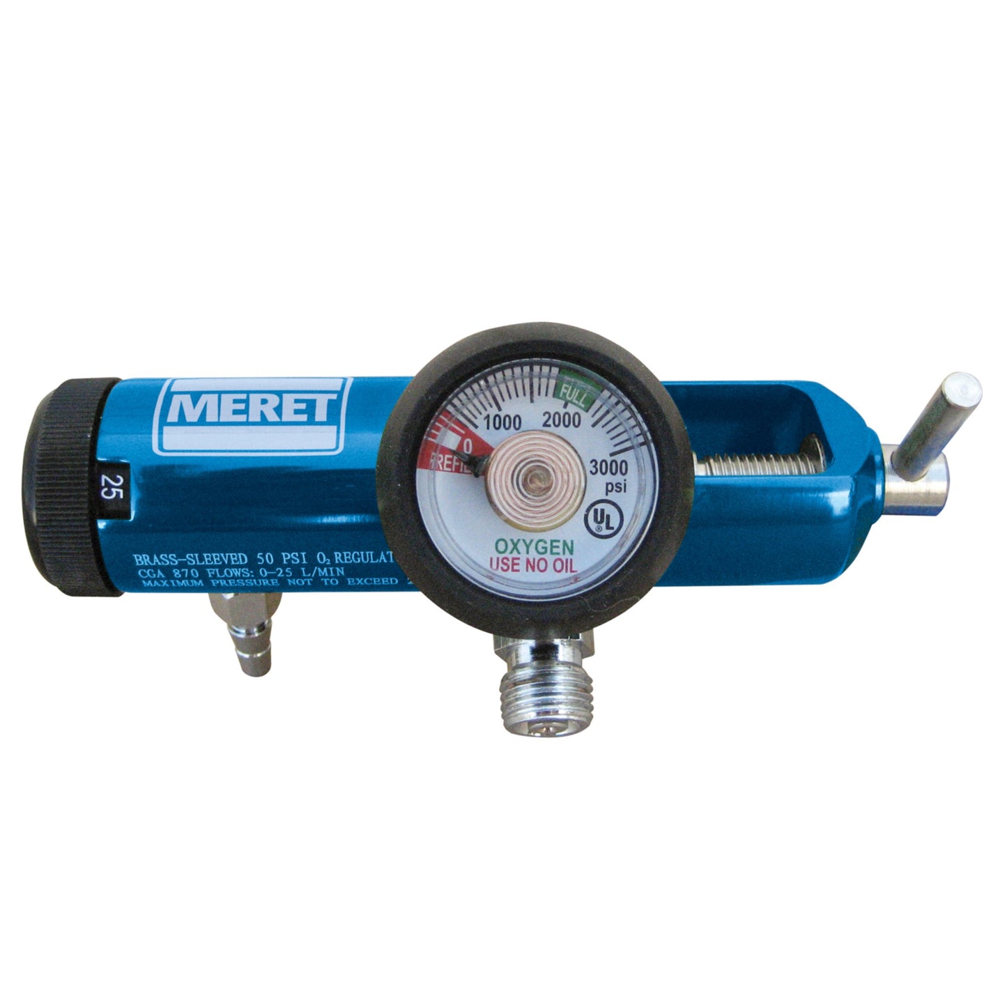 MERET Oxygen Regulator, 0-25 LPM DISS