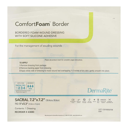ComfortFoam Border Foam Wound Dressing with Soft Silicone Adhesive Small. Sacral 7.2" x 7.2"