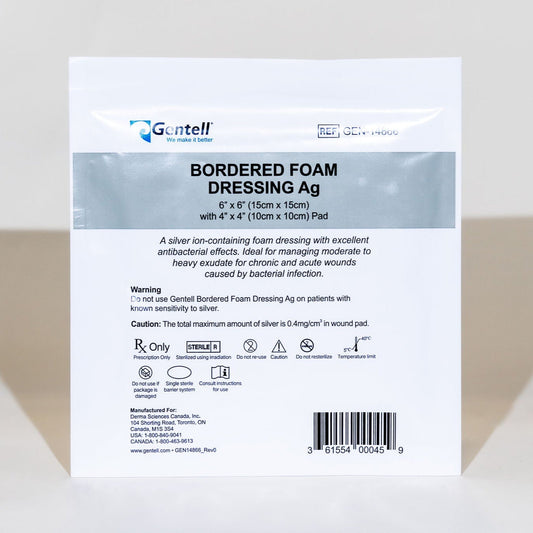 Gentell Bordered Foam Ag Dressing 6" x 6"