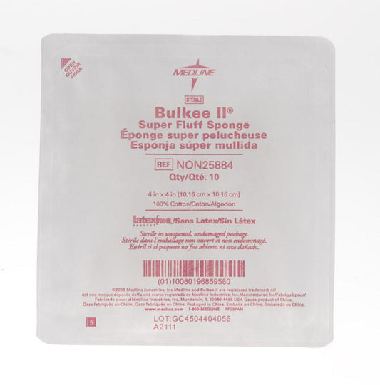 Sterile Bulkee II Extra Absorbent Super Fluff Sponge Gauze 4" x 4" 12ply St 10/tr