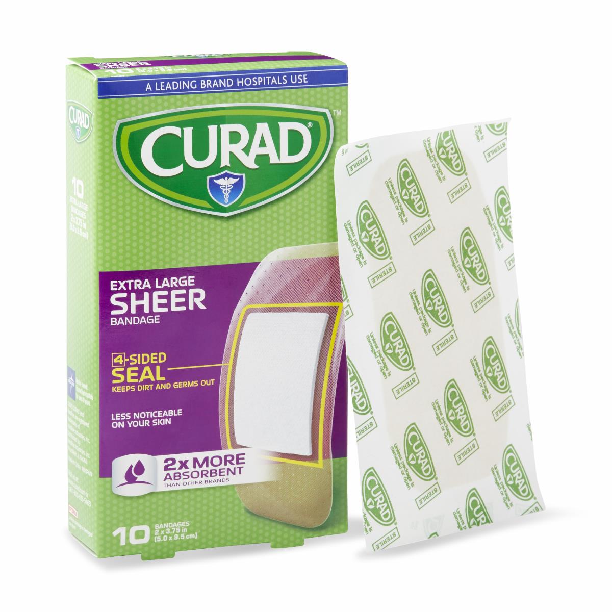 Curad Sheer Adhesive Bandages Extra Large 2" x 3.75" 10ct (Case of 24)