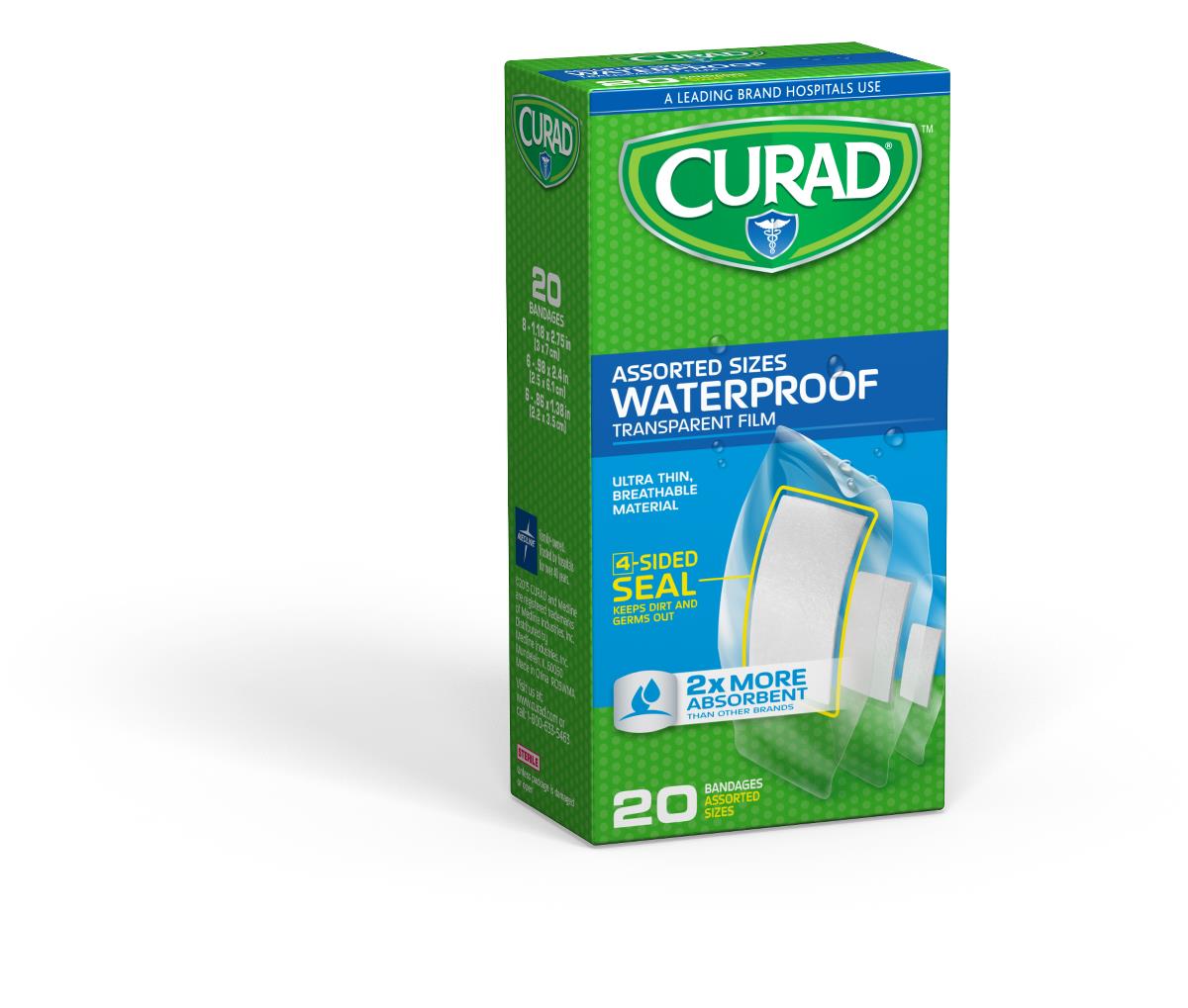 Curad Clear Waterproof Adhesive Bandages Pu Film Clear Assorted 480ct (24 Boxes)