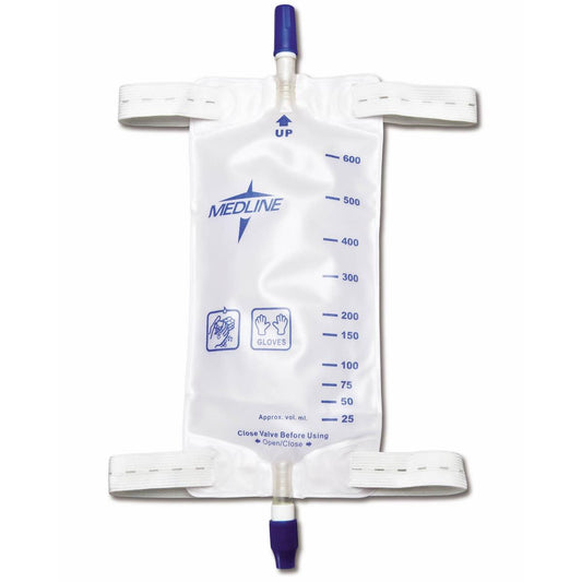 Urinary Leg Drain Bag with Elastic Straps, Twist Valve, Medium, 600 mL (20 oz.)