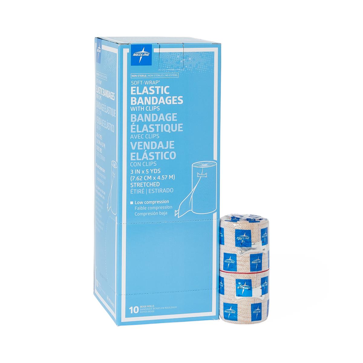 Soft-Wrap Nonsterile Elastic Bandages 3 x 5yd Clips