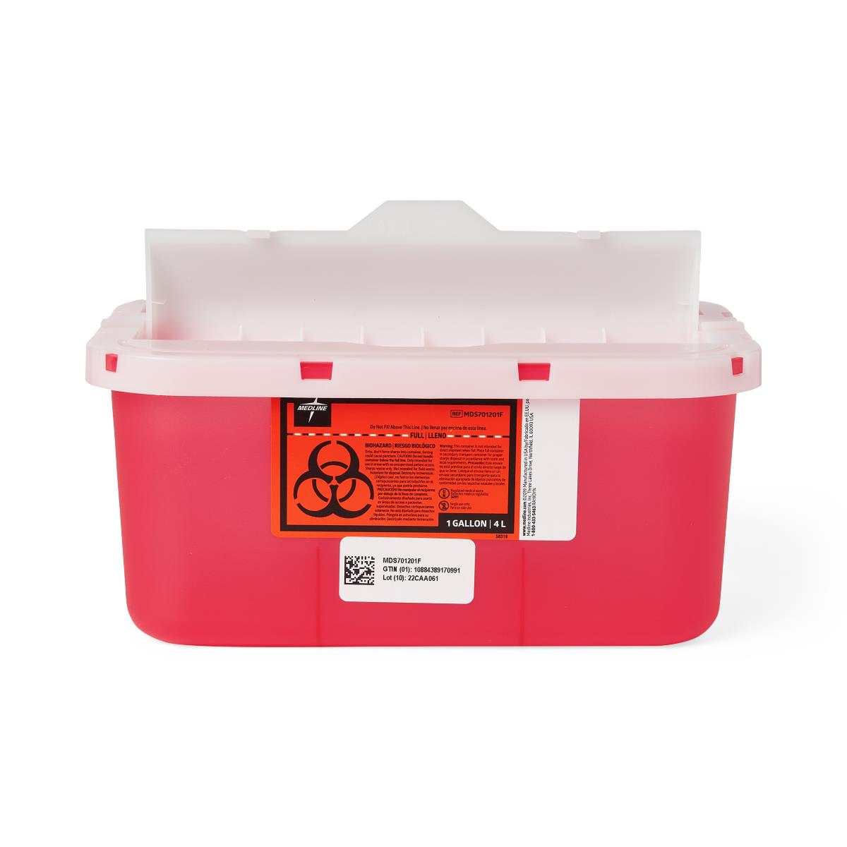 Biohazard Patient Room Sharps Disposal Containers 1 Gal Clear/red Flap