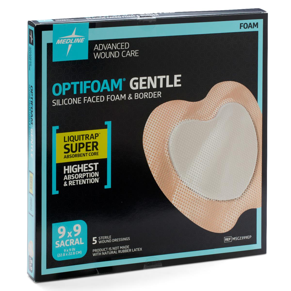 Optifoam Gentle LQ Silicone-Faced Foam Dressings Liquitrap Sacrum 9 x 9
