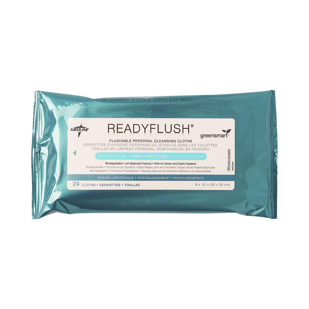 Readyflush Biodegradable Flushable Wipes Wipe Wet Frag Free 8 x 10" 24/pack