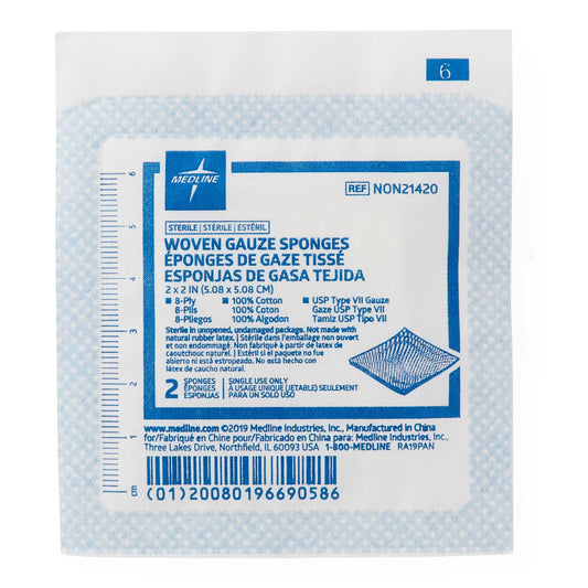 Sterile 100% Cotton Woven Gauze Sponges 2" x 2" 8ply 2'S