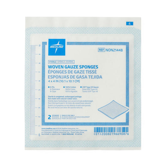 Sterile 100% Cotton Woven Gauze Sponges 4" x 4" 8ply 2/pack