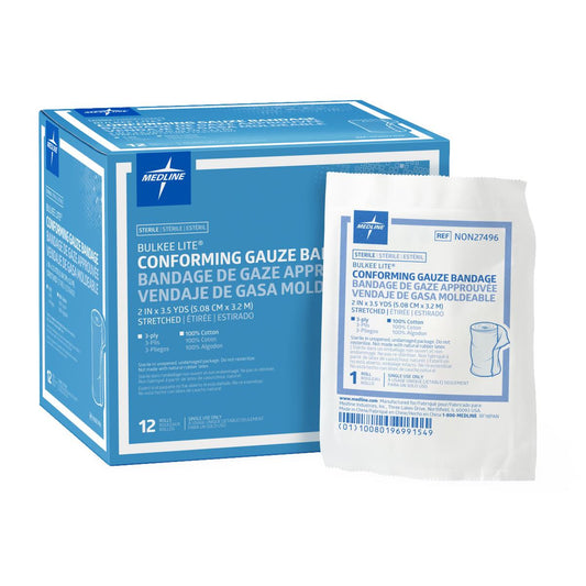 Bulkee Lite Sterile Cotton Conforming Bandage Gauze 2" x 3.5yd 12ct