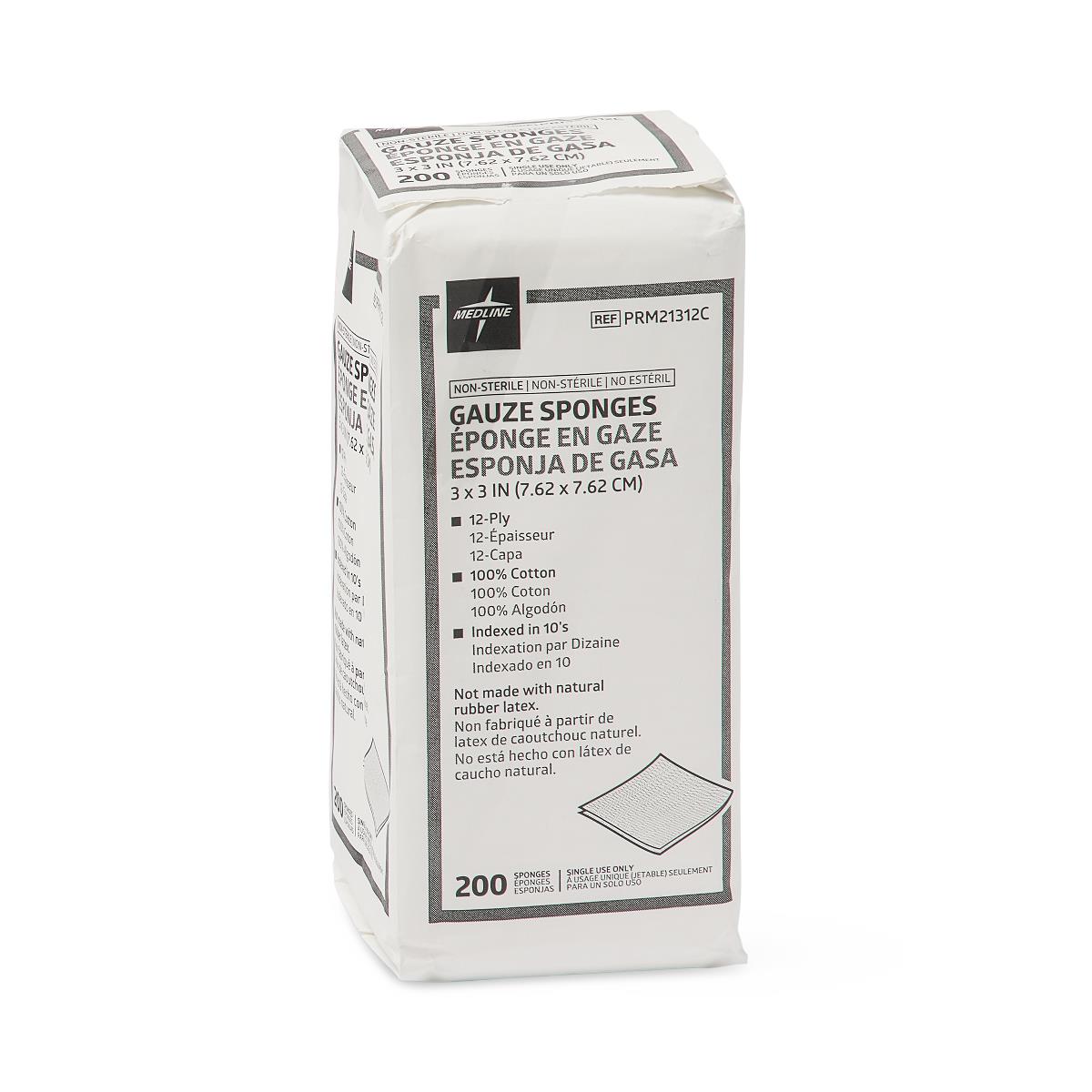 Cotton Woven Gauze Sponges 3" x 3" 12ply Non-Sterile 4000/cs