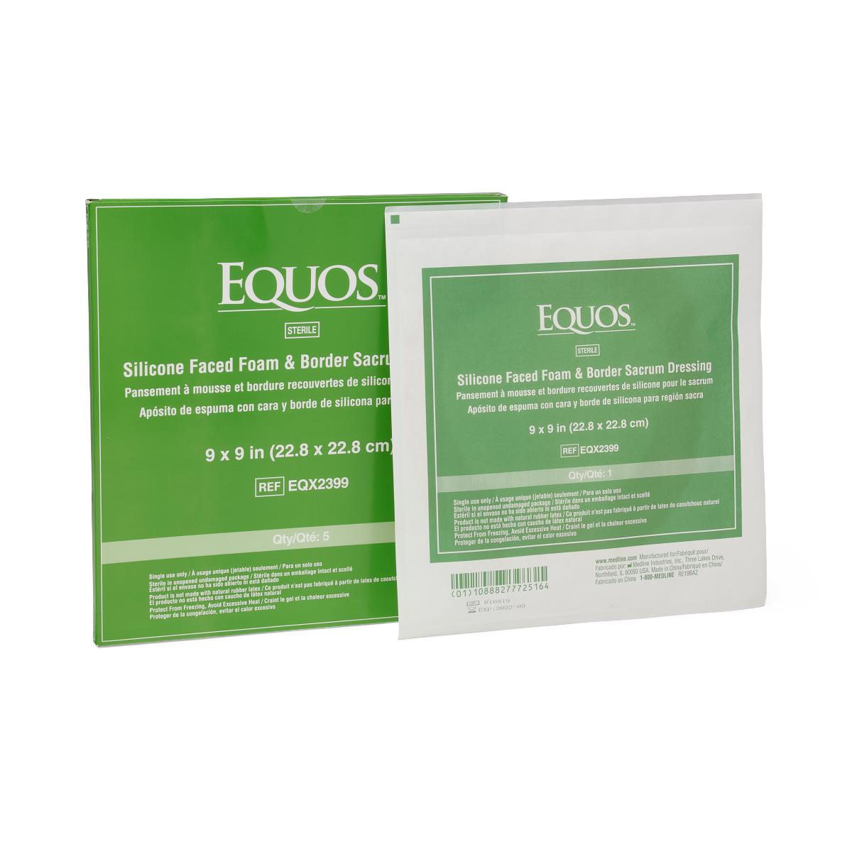 Equos 5-Layer Square Foam Dressings with Silicone Adhesive Sacrum 9" x 9"