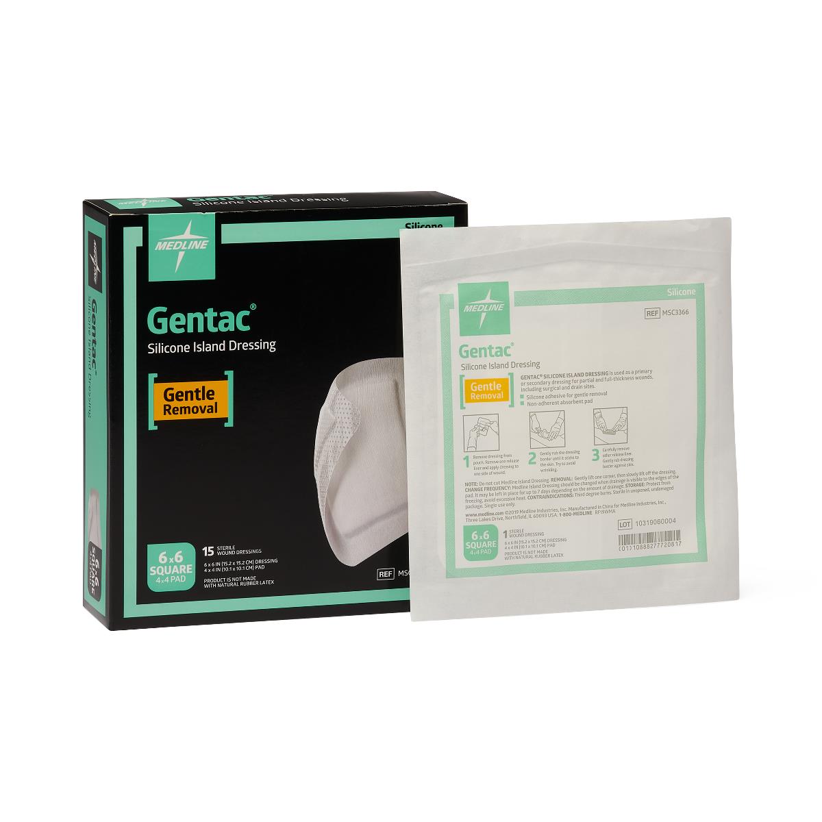 Gentac Silicone Island Dressings Brd Gze 6" x 6" 4" 4"pad Sterile