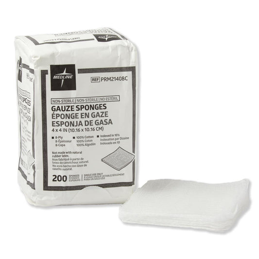 Nonsterile 100% Cotton Woven Gauze Sponges 4" x 4" 8ply 200ct