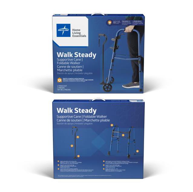 Walk Steady Kit for Caregivers 2 Piece Walker and Cane (1 Each)
