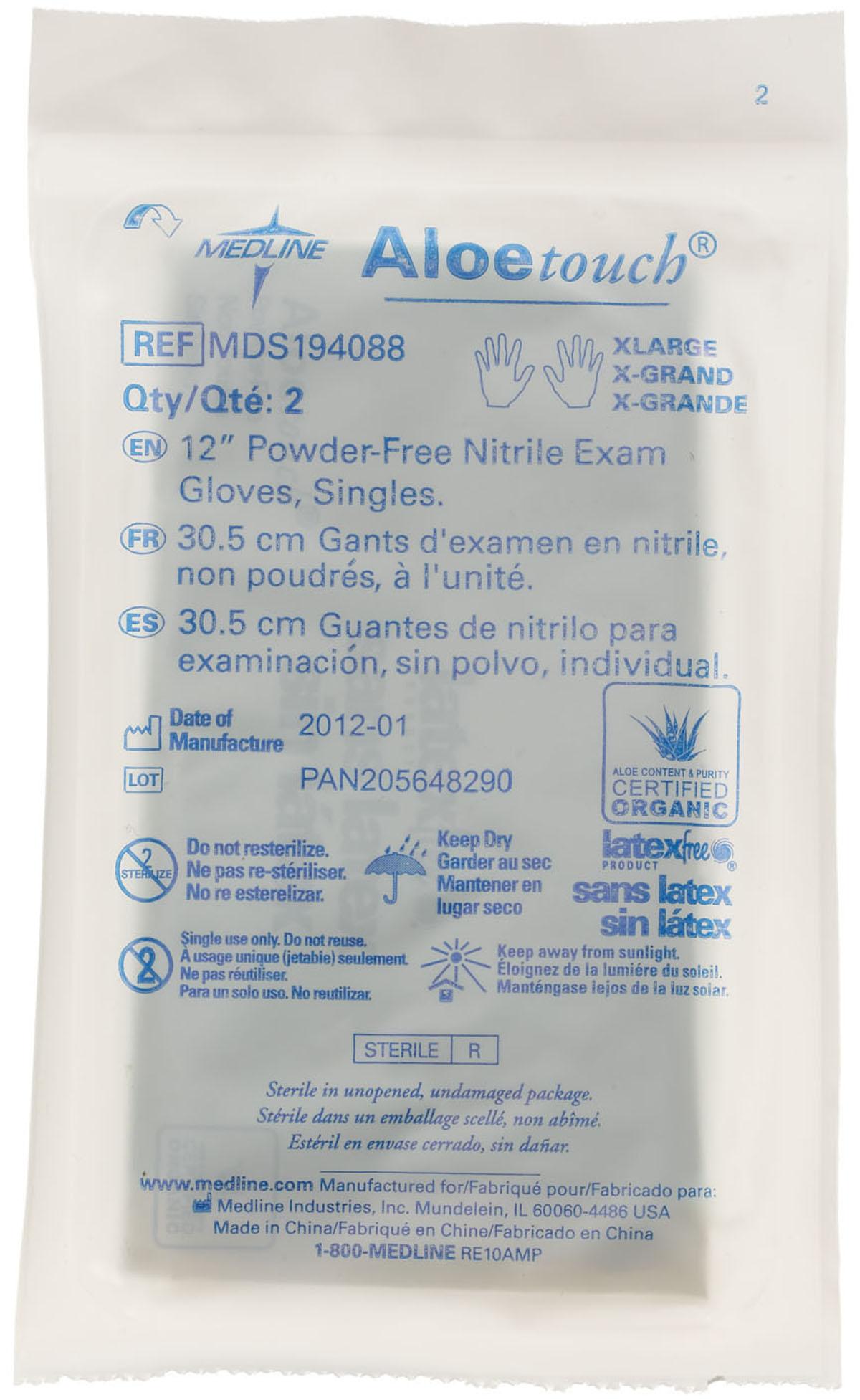 AloeTouch Sterile 12" Nitrile Exam Gloves Textured Pair Wrapped