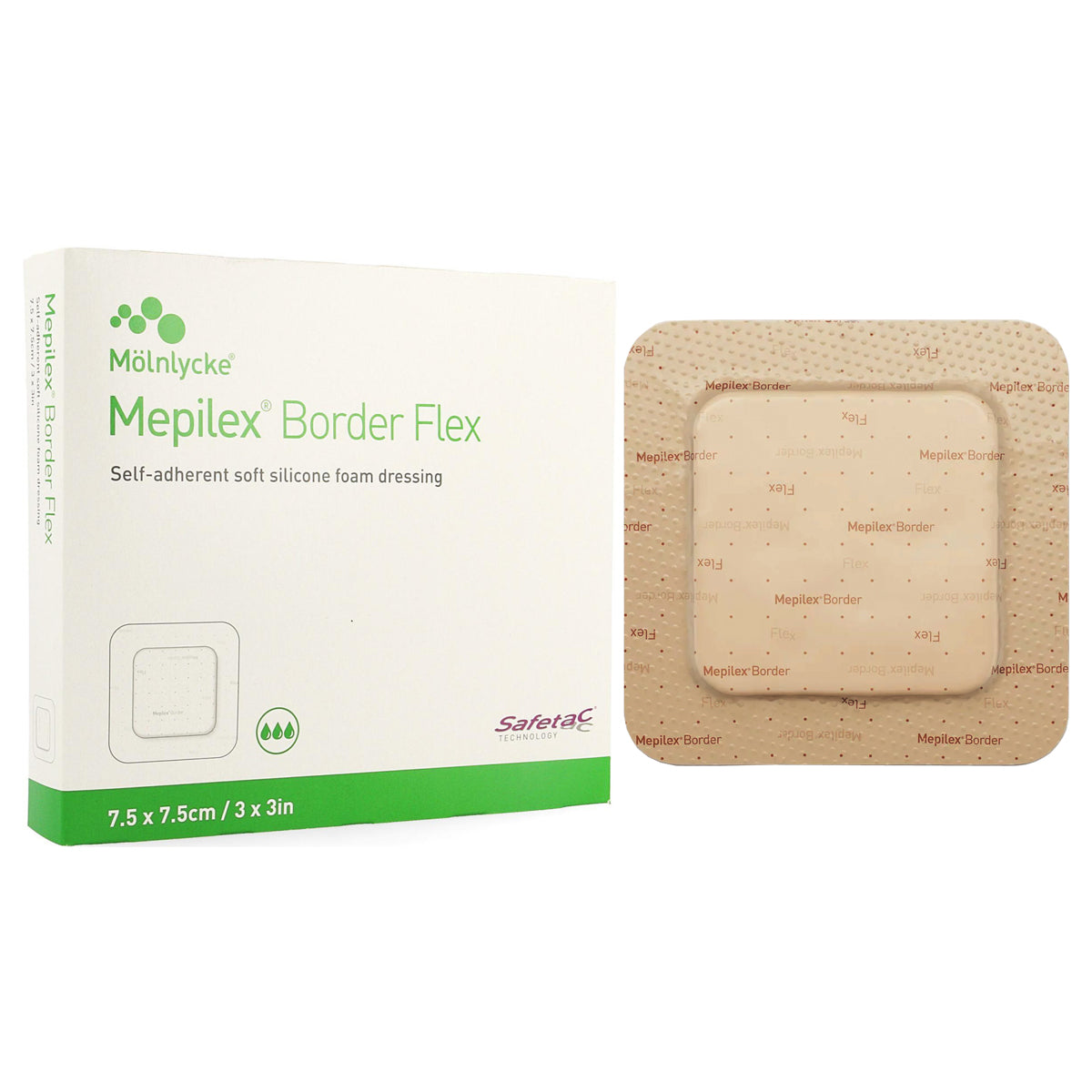 Mepilex Border Flexible Self-Adherent Absorbent Bordered Foam Dressing, 3" x 3", Replaces SC295200