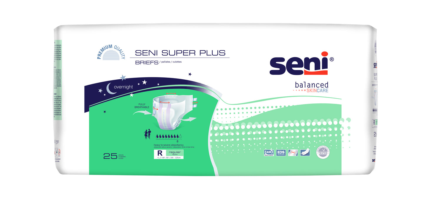 Seni Super Plus Briefs, Regular, 25 Count - 40" - 50" 25ct