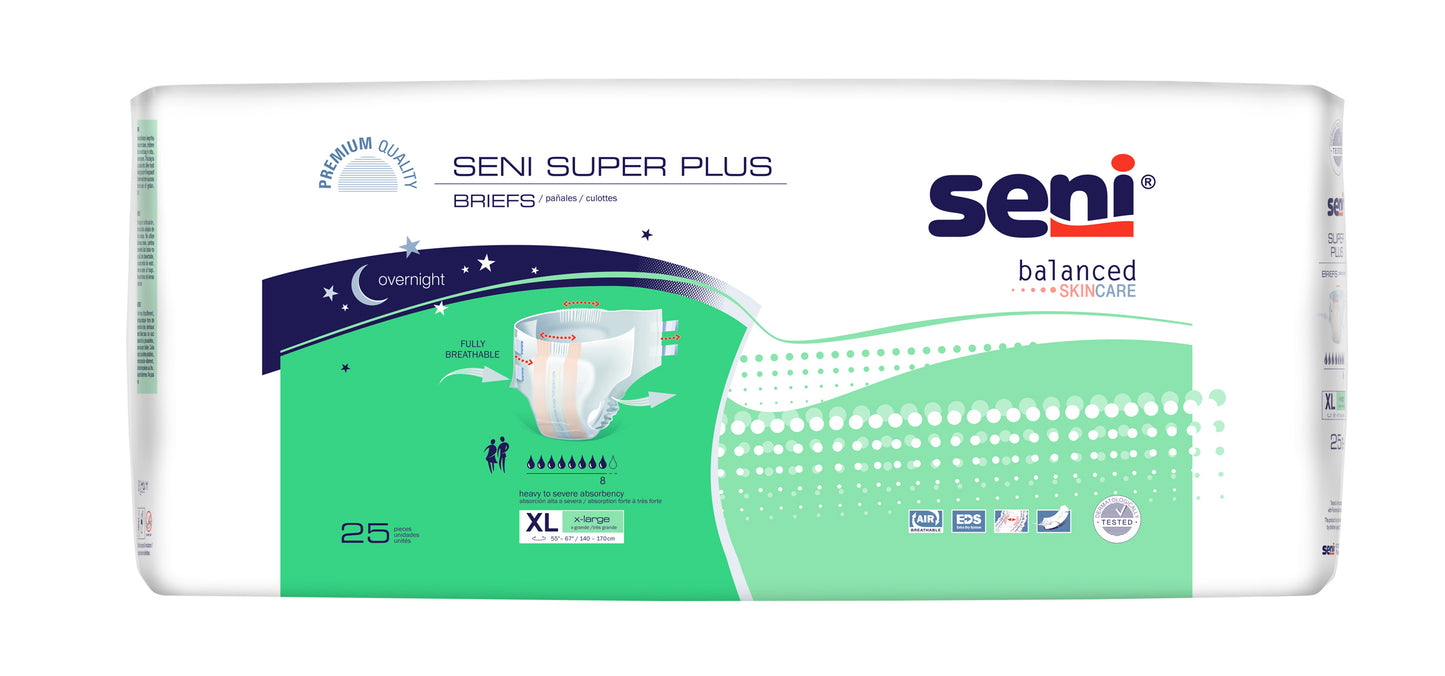 Seni Super Plus Briefs, Extra Large, 25 Count - 55" - 67"