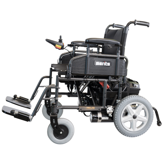 Travel-Ease Heavy Duty Folding Power Wheelchair 450 lbs Silvertone