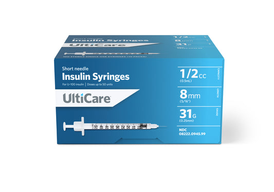 Short Needle Insulin Syringe 31G x 5/16" 1/2mL 100 Count