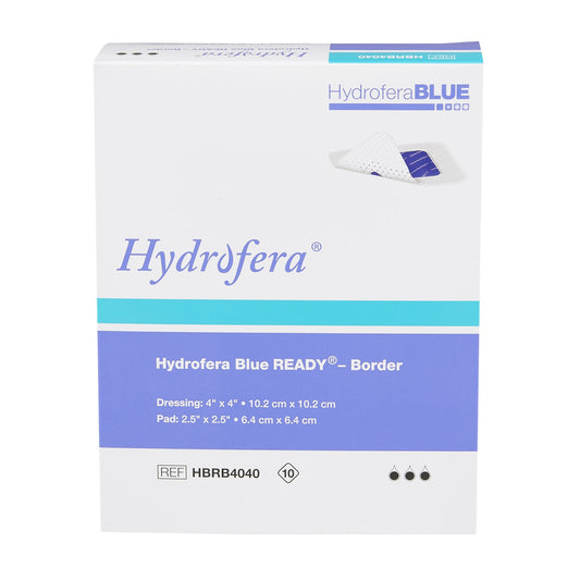 BLUE® READY-Border™ Antibacterial Foam Dressing Hydrofera, 4 x 4 Inch