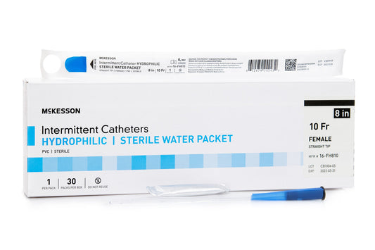 McKesson Hydrophilic-Coated PVC Urethral Catheter, Straight Tip