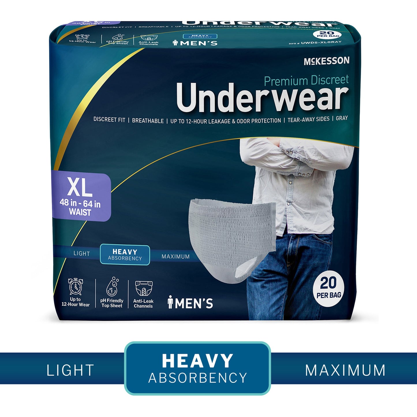 McKesson Premium Discreet Underwear for Men, Heavy Absorbency