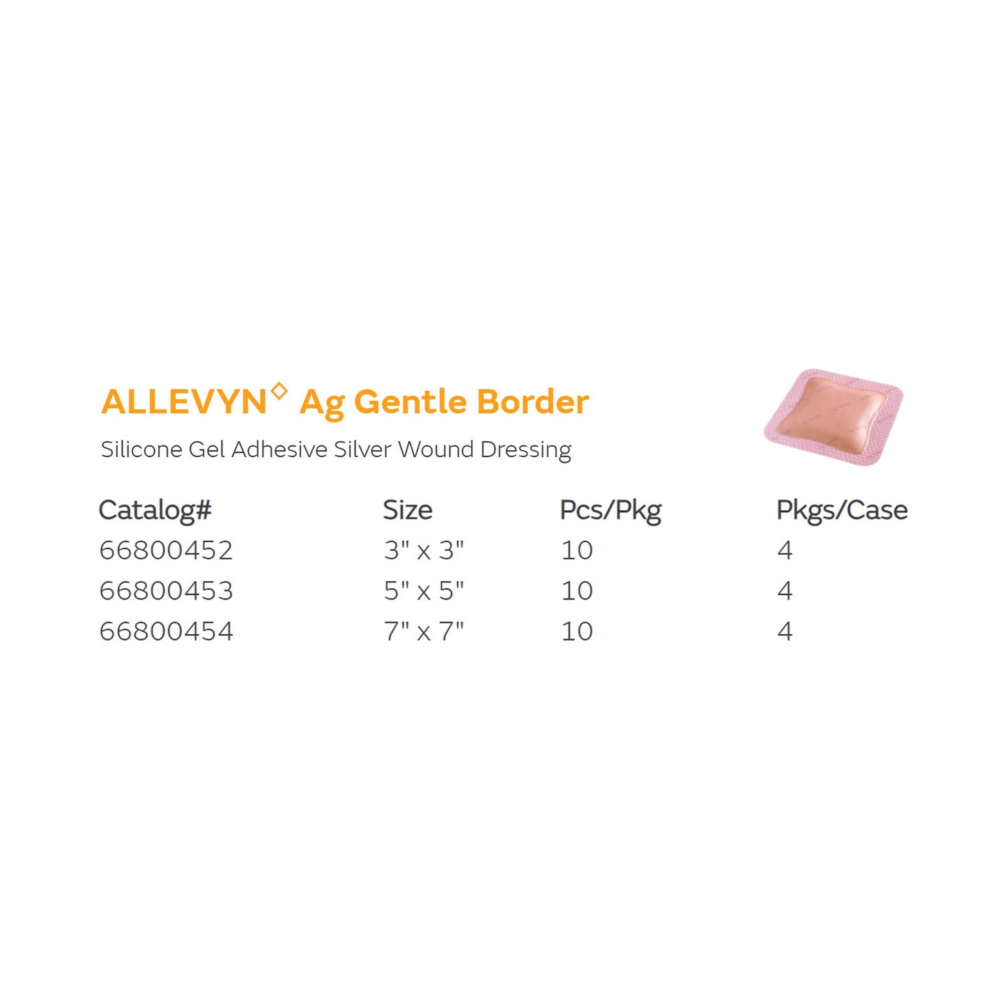 Allevyn Ag Gentle Border Sterile Foam Dressing with Silver, 3 x 3 Inch