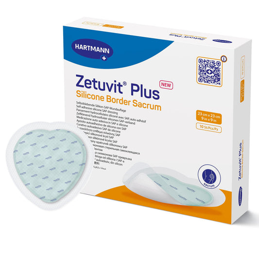 Zetuvit® Plus Silicone Border Super Absorbent Dressing, 9 x 9 Inch Sacral
