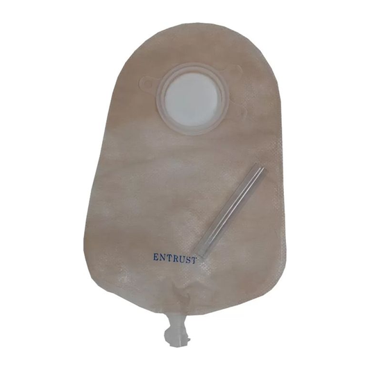 Entrust 9" Urostomy Pouch Beige 1-3/4" Drain Tube Cap With Belt Tabs 10 Count