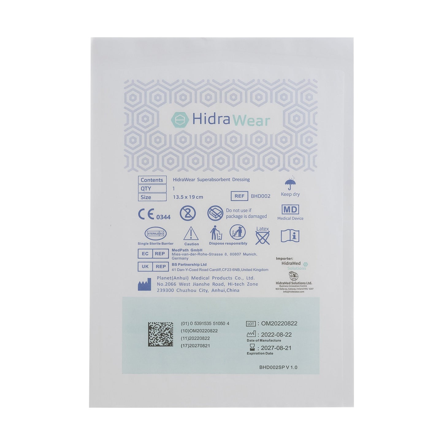 Super Absorbent Dressing HidraWear Without Adhesive 13.5 x 19 cm Rectangle
